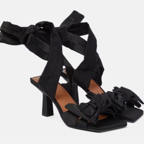 Ganni Black Bow-Trimmed Lace-Up Heel Size 38/8 - Picture 2 of 14
